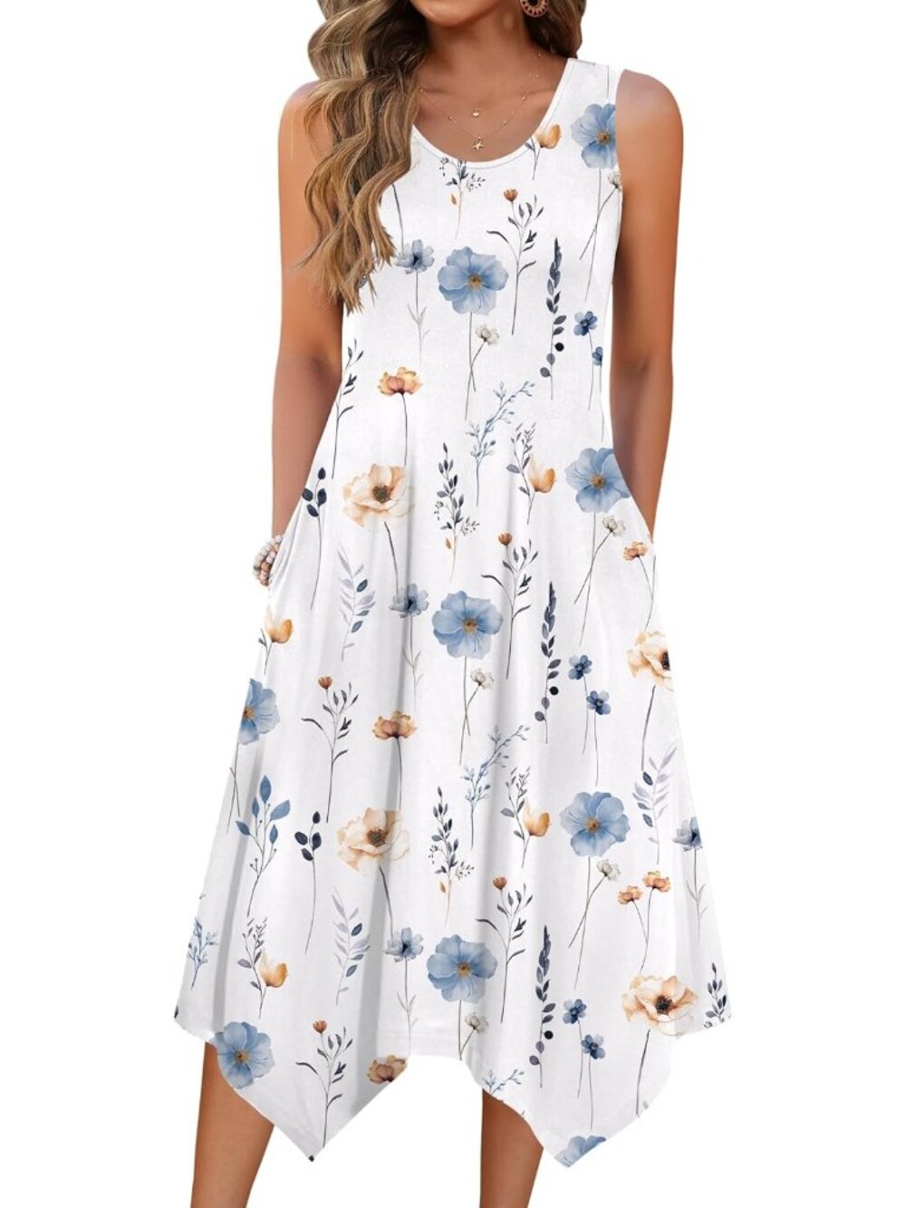 🆕Women's White Summer Tank Dress Loose Flowy Beach Dress  Flare Midi Dress